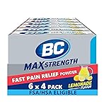 BC MAX Strength Fast Pain Relief Powder, Lemonade Flavor Aspirin 500mg and Acetaminophen 500mg Dissolve Packs, 4 Count, 6 Pack