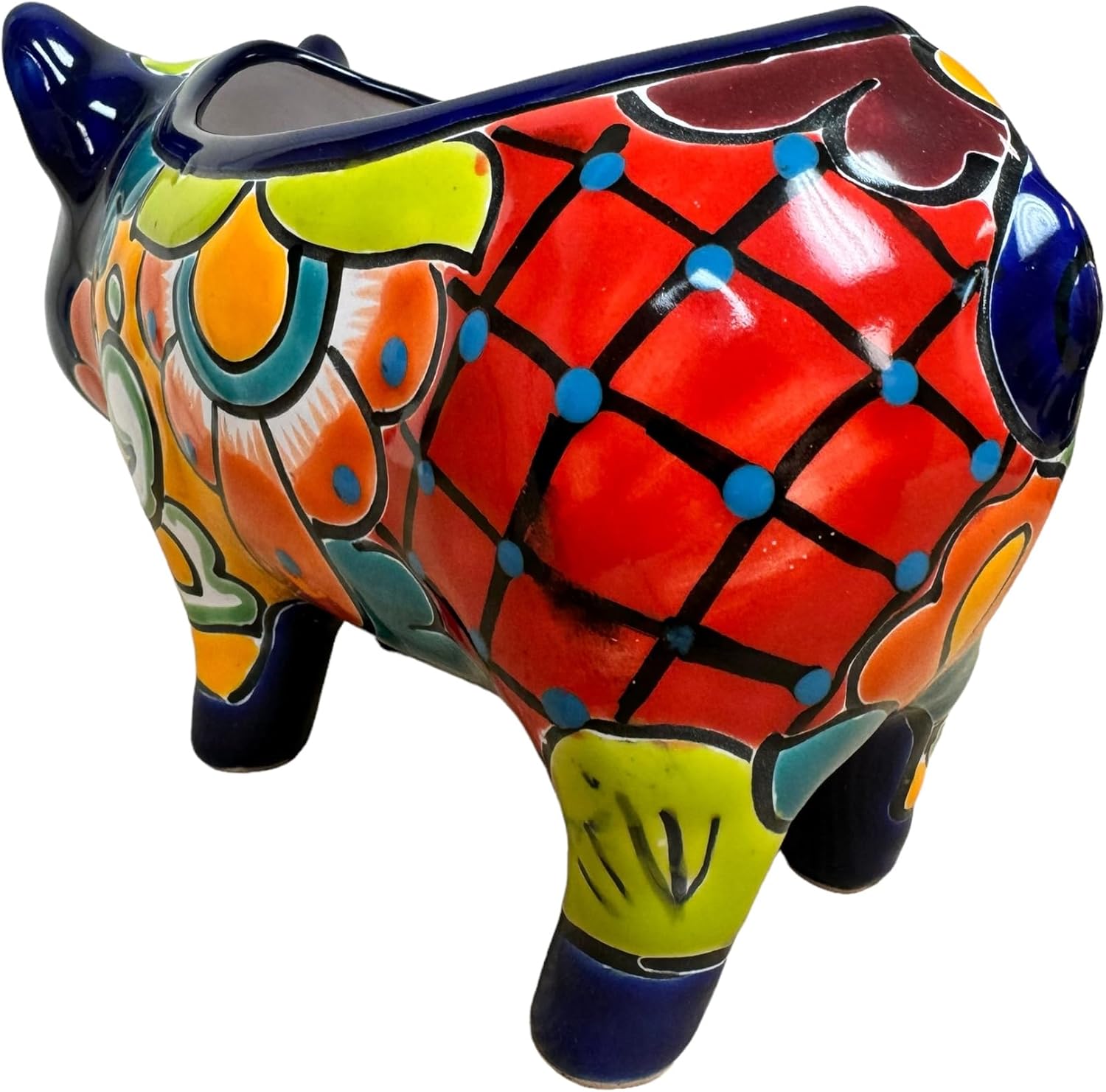 Talavera Piggy Pig Planter Animal Pot Home Decor Handmade Hand Painted Mexican Pottery Soutwestern Colorful Ceramic Indoor Outdoor 11"
