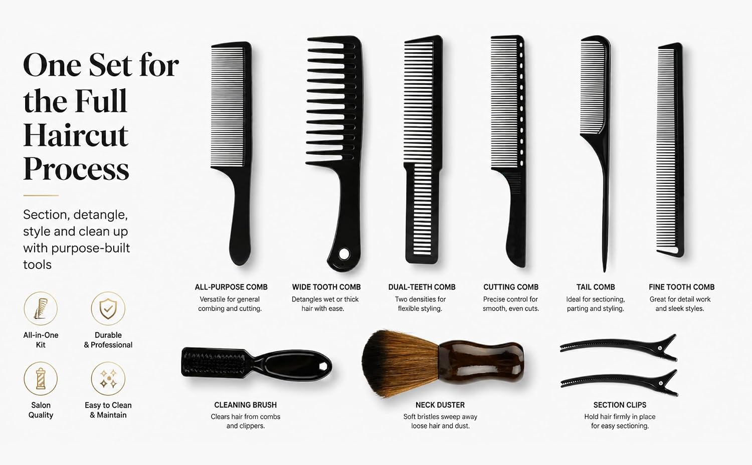 10PCS Hair Cutting Shaving Brush and Comb Set,Neck Duster Barber Brush