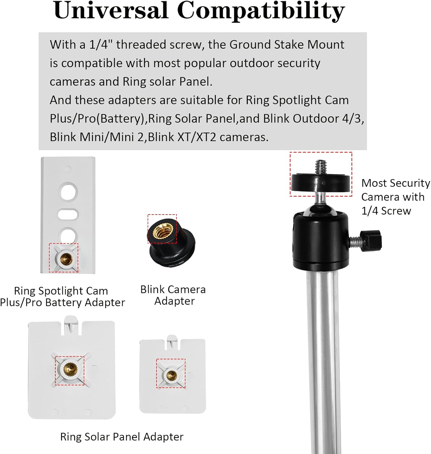 Security Camera Ground Stake Mount Stand Compatible with Ring,Blink,Arlo,Wyze,Google Nest and Solar Panels,26.38-39.37 Inch Heavy Duty Pole Stake Mount Holder with Adjustable Angle and Height,2 Pack