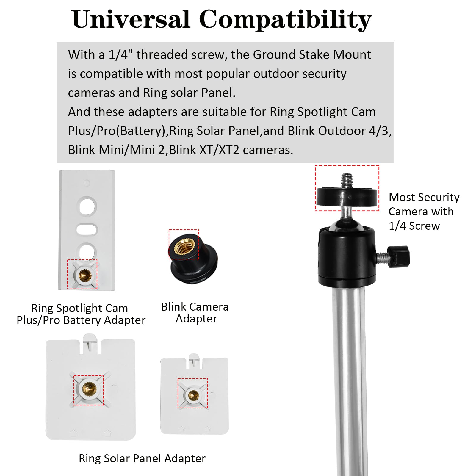 Lot de 2 supports de fixation au sol pour caméra de sécurité compatibles avec Ring, Blink, Arlo, Wyze, Google Cameras et panneaux solaires Ring, support de poteau extérieur avec angle et hauteur