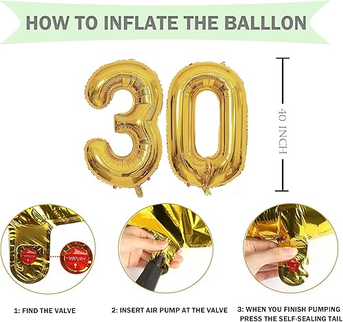 Miniatura 5 de Juego de globos de decoración de fiesta de oro negro número 30 de 40 pulgadas, globos gigantes dorados con pancarta de cumpleaños, guirnalda de arco