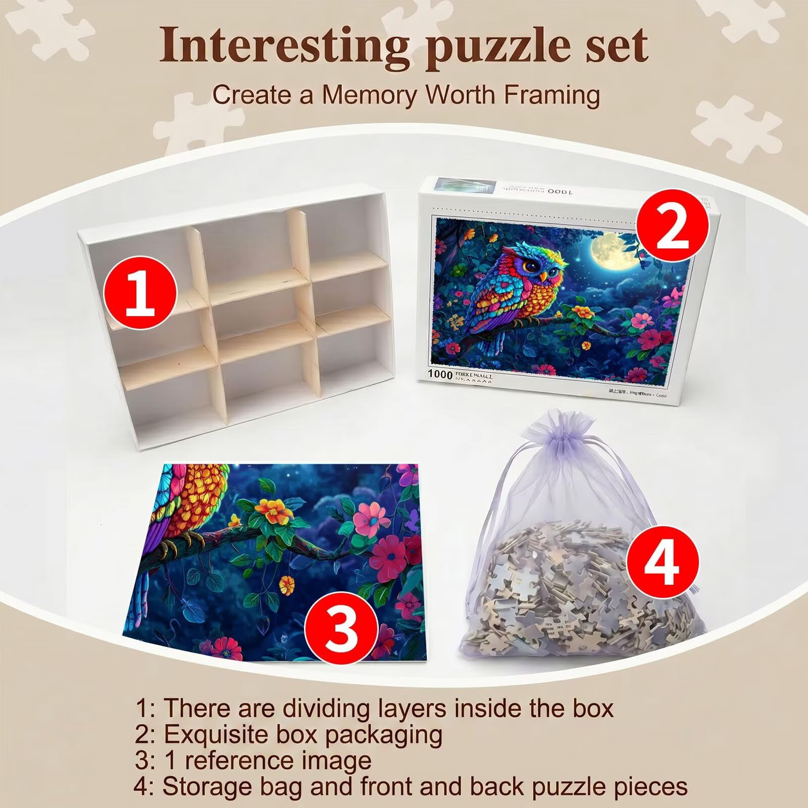 gufo fumetti Puzzle 1500 Pezzi per Adulti, Puzzle in Legno - Collezione Classica con Poster Incluso - Sfida di Concentrazione e Passatempo Antistress, Gioco Educativo per Famiglia, 87 x 57 cm f0-724