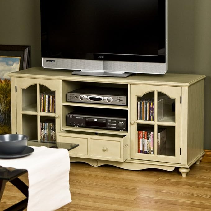 Plasma LCD TV Stand Console Cottage Style Antique White