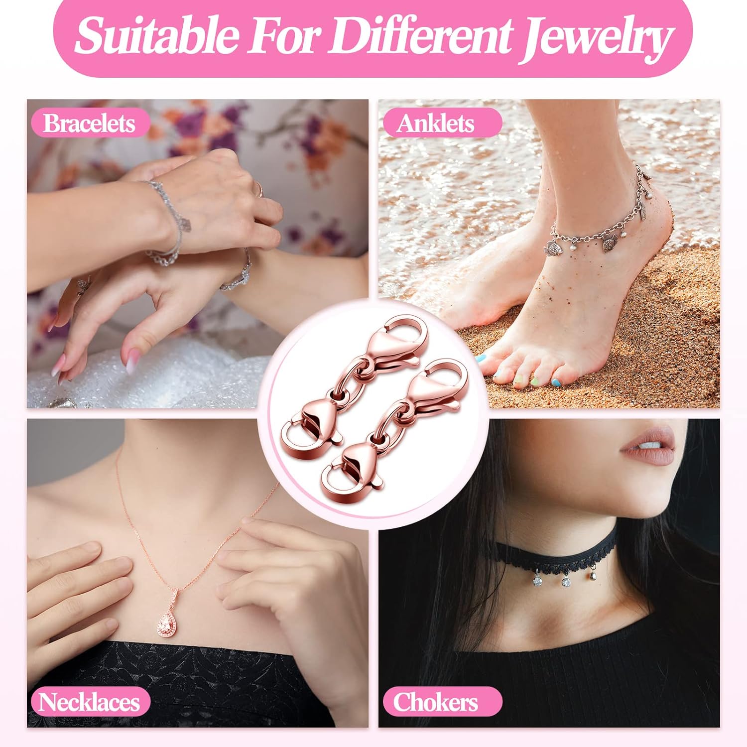 MTLEE Double Lobster Clasp Extender Double Claw Connector Bracelet Extension Clasp Small Bracelet Necklace Shortener for DIY Jewelry Making(0.98 Inch,Rose Gold) - Image 5