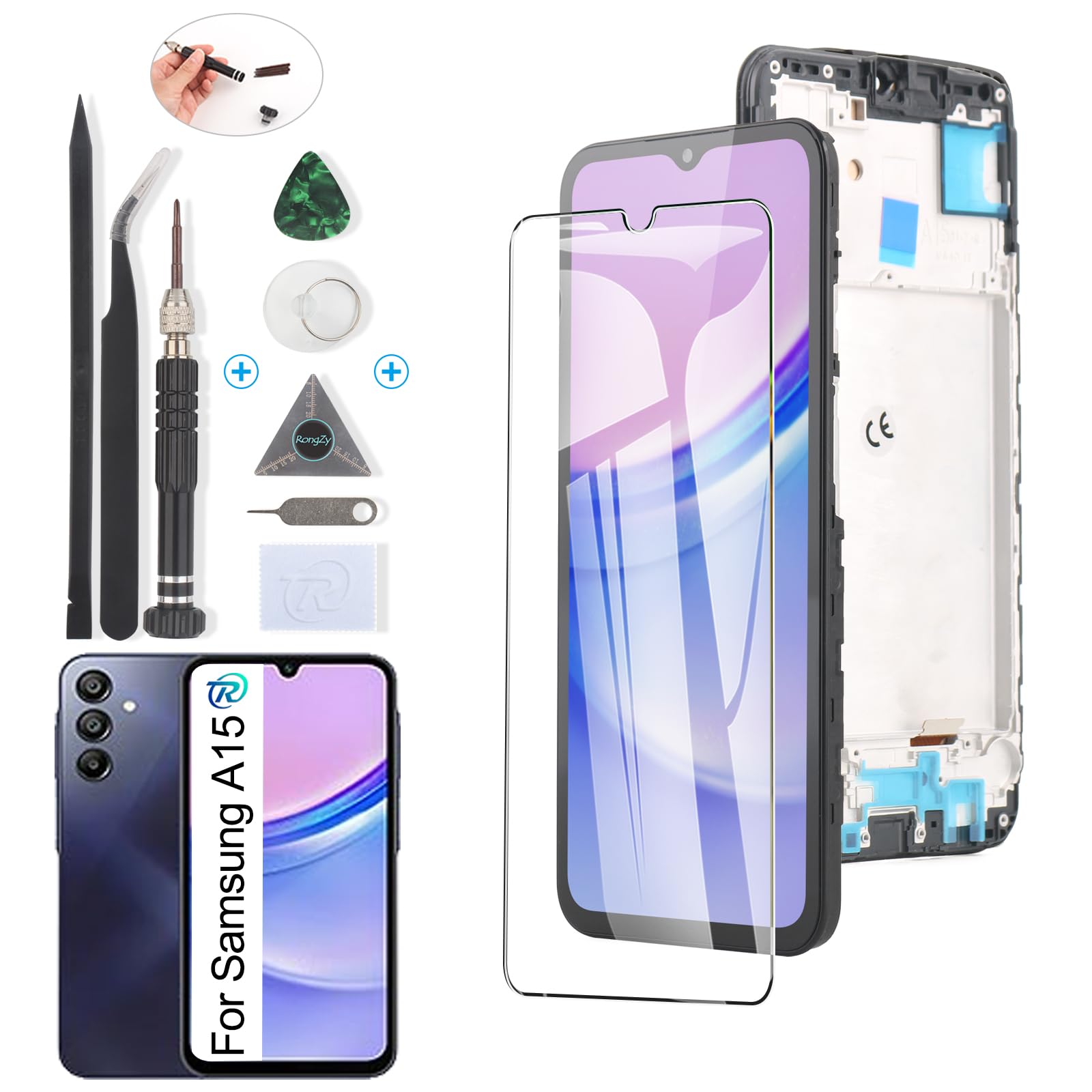 RongZy para Samsung Galaxy A15 LCD Pantalla para Samsung Galaxy A15 5G A156B/A15 4G A155F Táctil Digitalizador Asamblea Reemplazo +Reparación Herramientas (Incell con Marco)