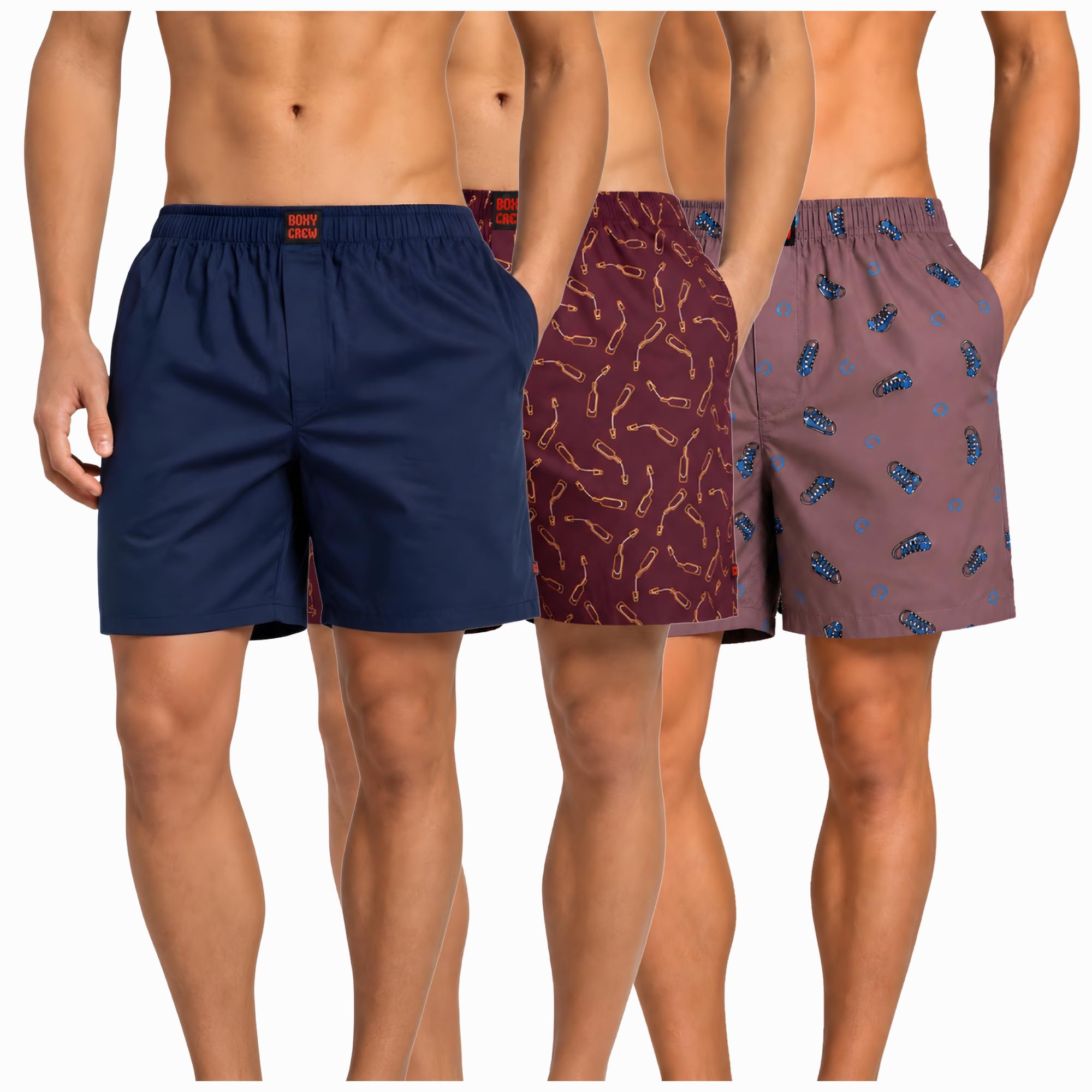 Men's 100% Cotton Boxer Shorts Pack of 3, Navy Blue, Maroon & Mauve | Woven Boxers with Side Pockets, No-Marks Elastic Waistband, Breathable Relaxed Fit | Style 002-014-015-image-46