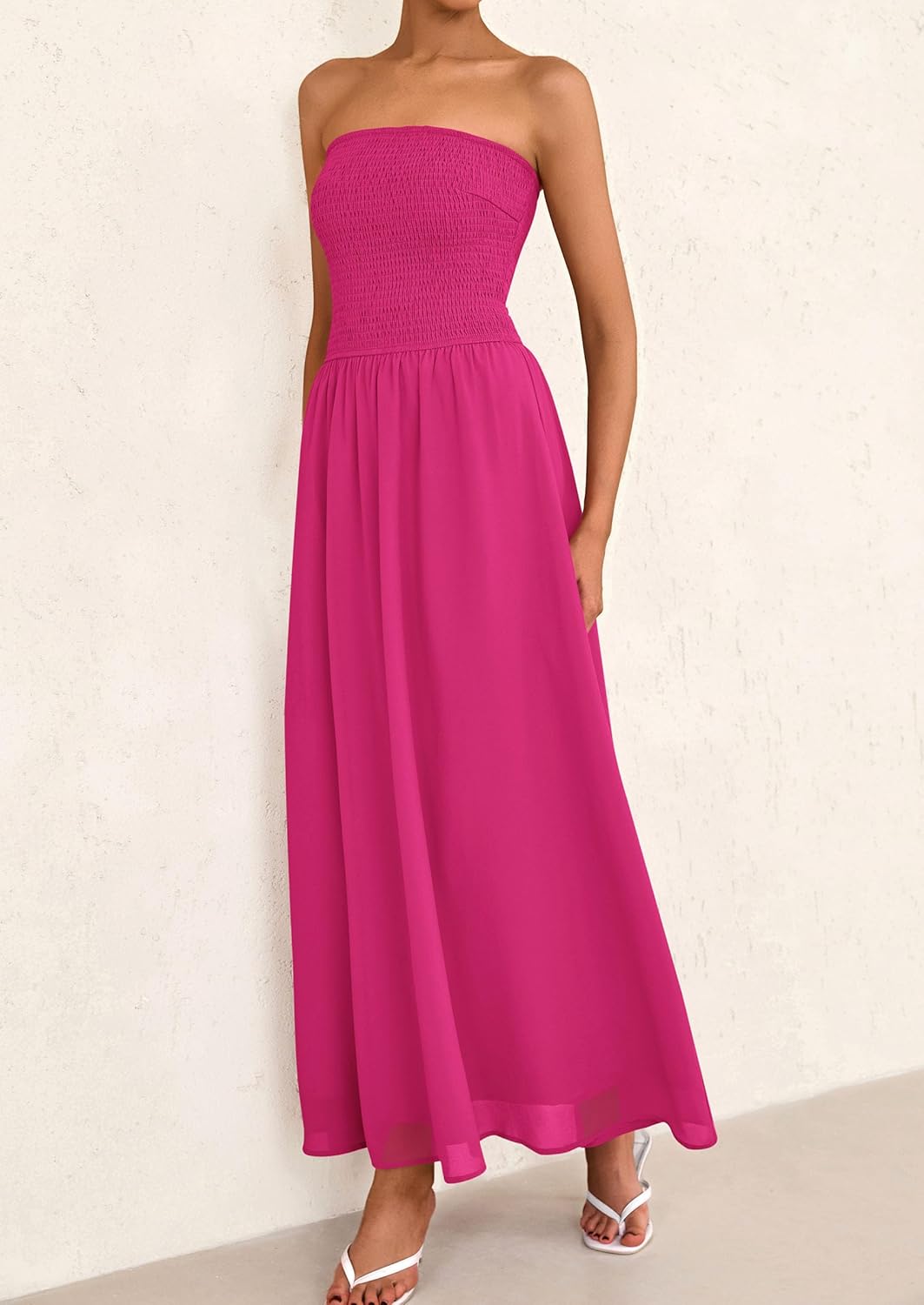 PRETTYGARDEN Women's Strapless Wedding Guest Maxi Dresses 2025 Summer Trendy Elegant Classy Smocked Tube Long Flowy Sundress - Image 4