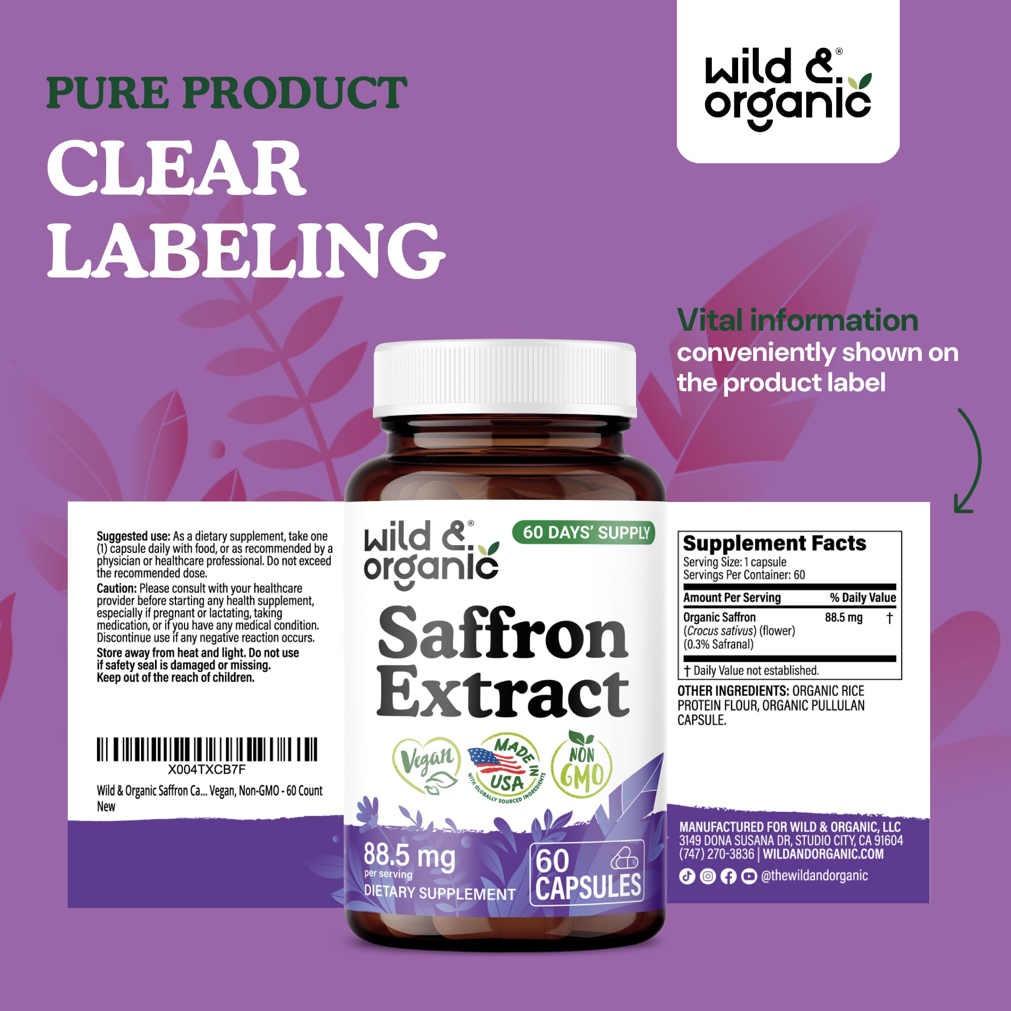 Wild & Organic Saffron Capsules 88.5 mg - Mood Support - 60 Count — Amazon image 7