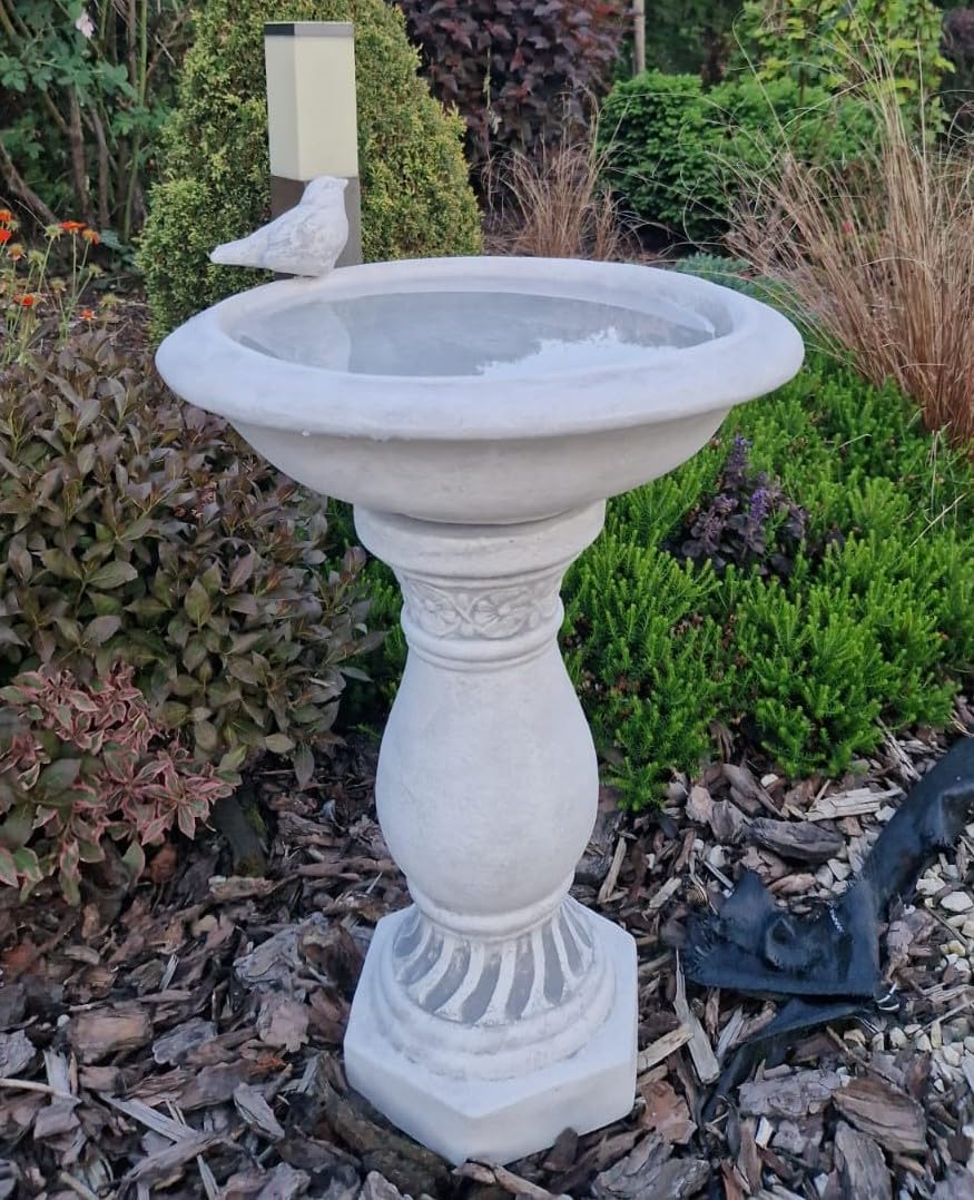 Ornement de Jardin en Pierre coulée - Bain d'oiseau Antique sur Colonne décorative