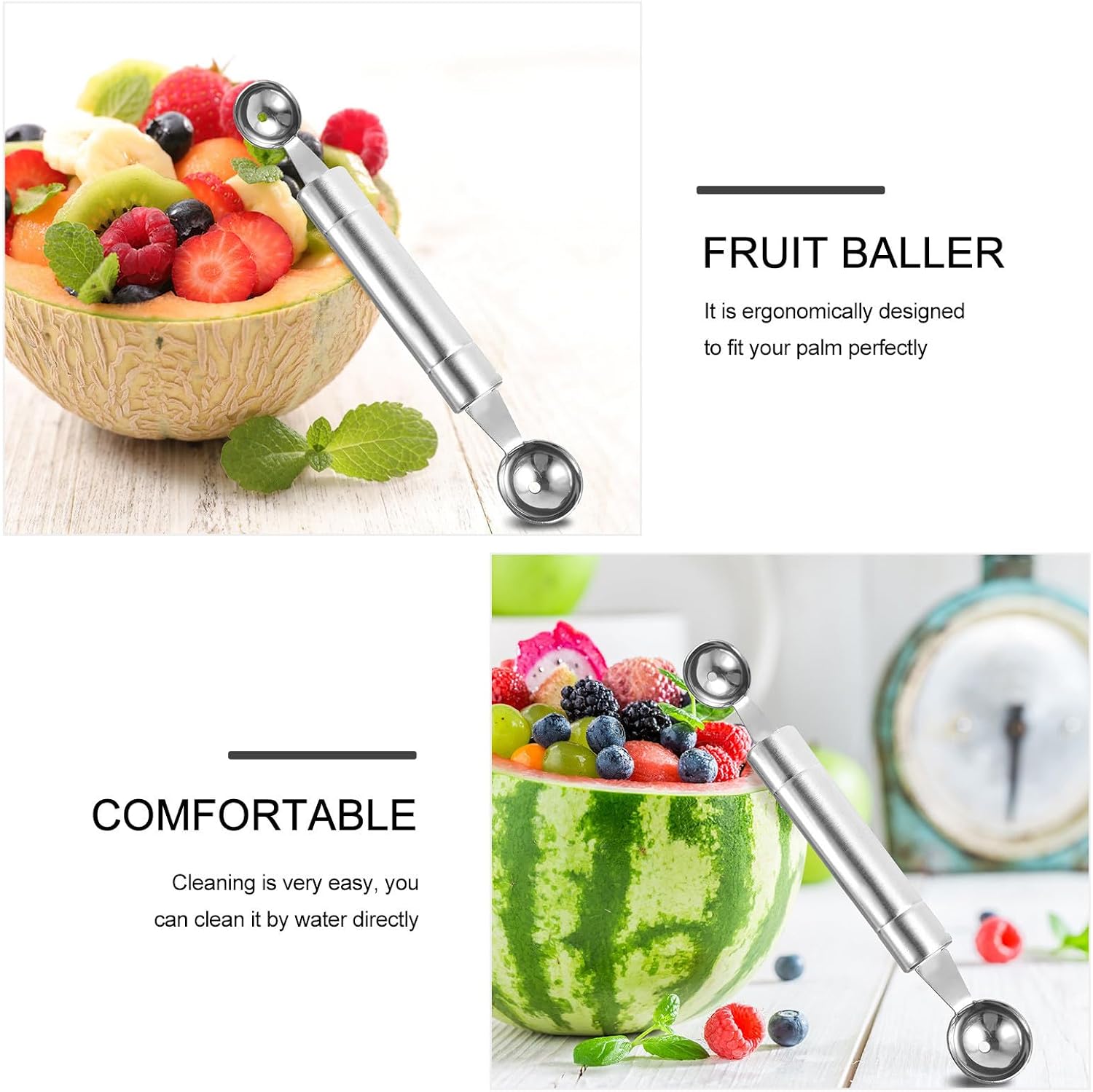 2pcs Stainless Steel Double Head Melon Baller Fruit Carving Tool