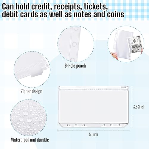 Miniatura 4 de 17 piezas de cubierta A7 de PVC suave de 6 anillas, 12 bolsillos para carpeta, tamaño A7, 6 agujeros, cremallera y 4 hojas de calcomanías para