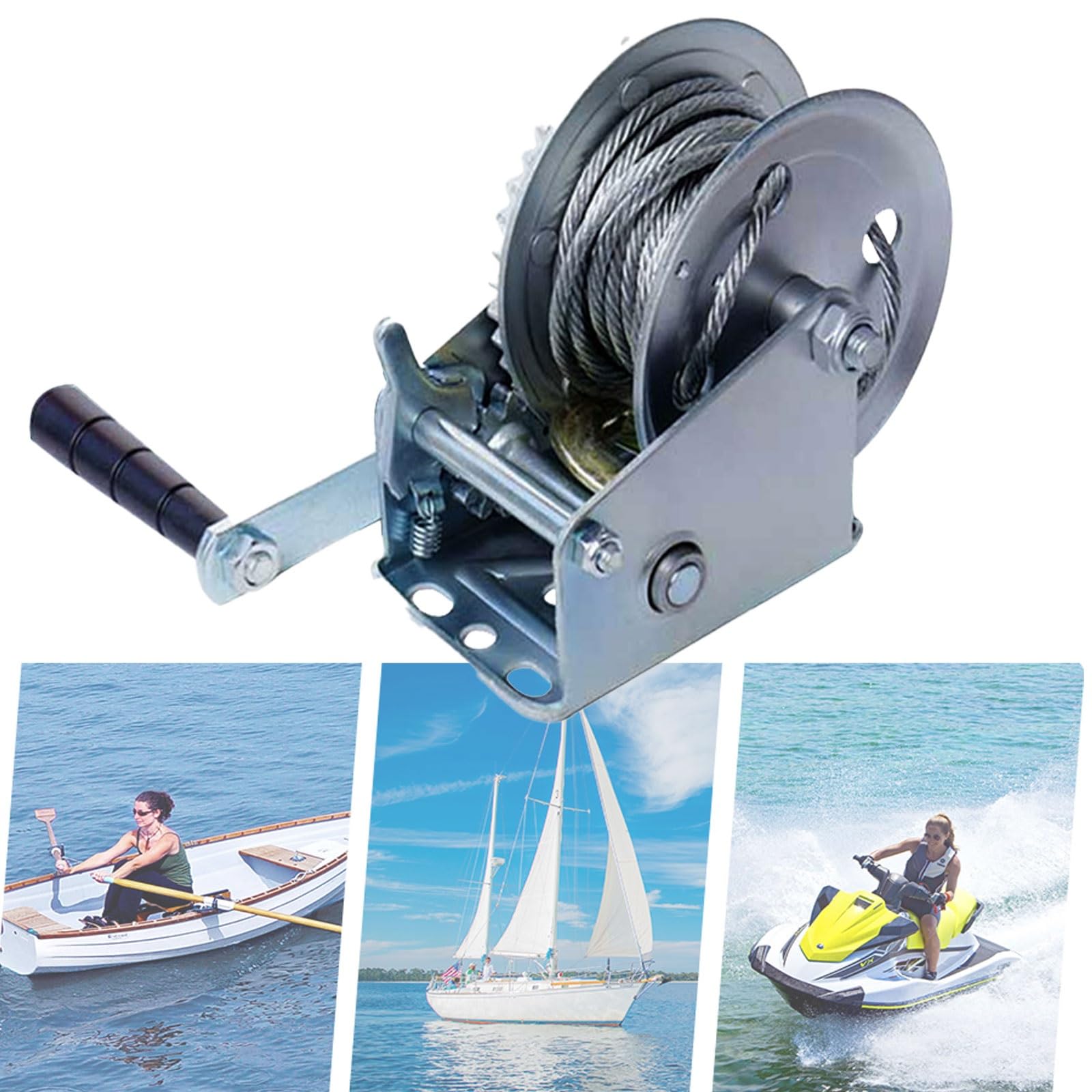 Verricello Manuale Barca Trailer Winch 3000lbs Mano Winch Heavy Duty Gancio Con 25m/82ft Cinghia Nera Manovella Ratchet Winch E Rapporto 4:1/8:1 Gear 2 Velocità Commutabile 2 Vie ( Color : Silver , Si