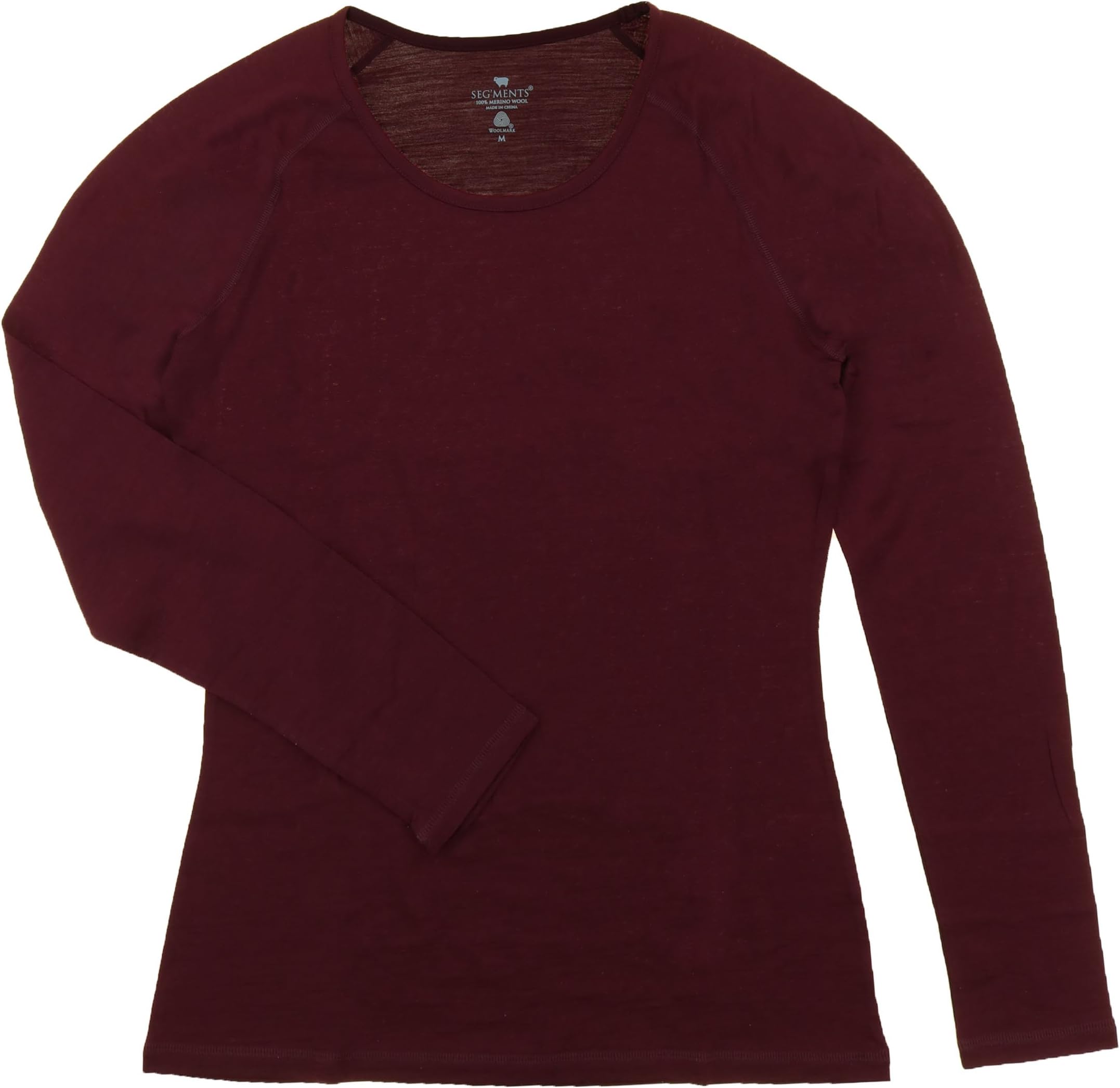 Seg'ments Women's Scoop Neck Long Sleeve Merino Wool Shirts (Medium, Maroon)