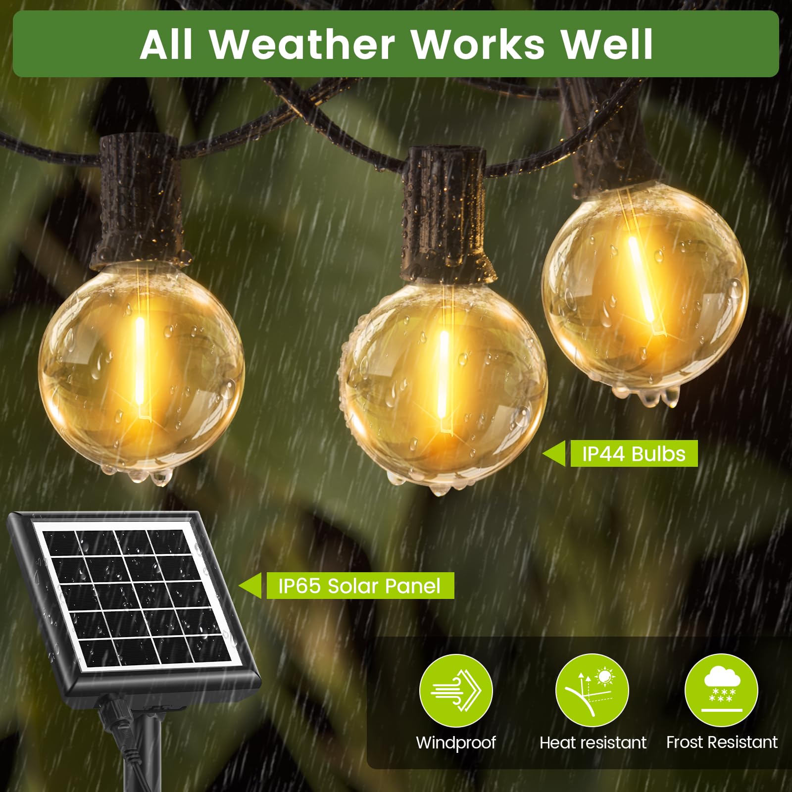 Solar Lichterkette Außen Wetterfest LED G40 Dimmbar mit Fernbedienung 8 Modi Timer 30M