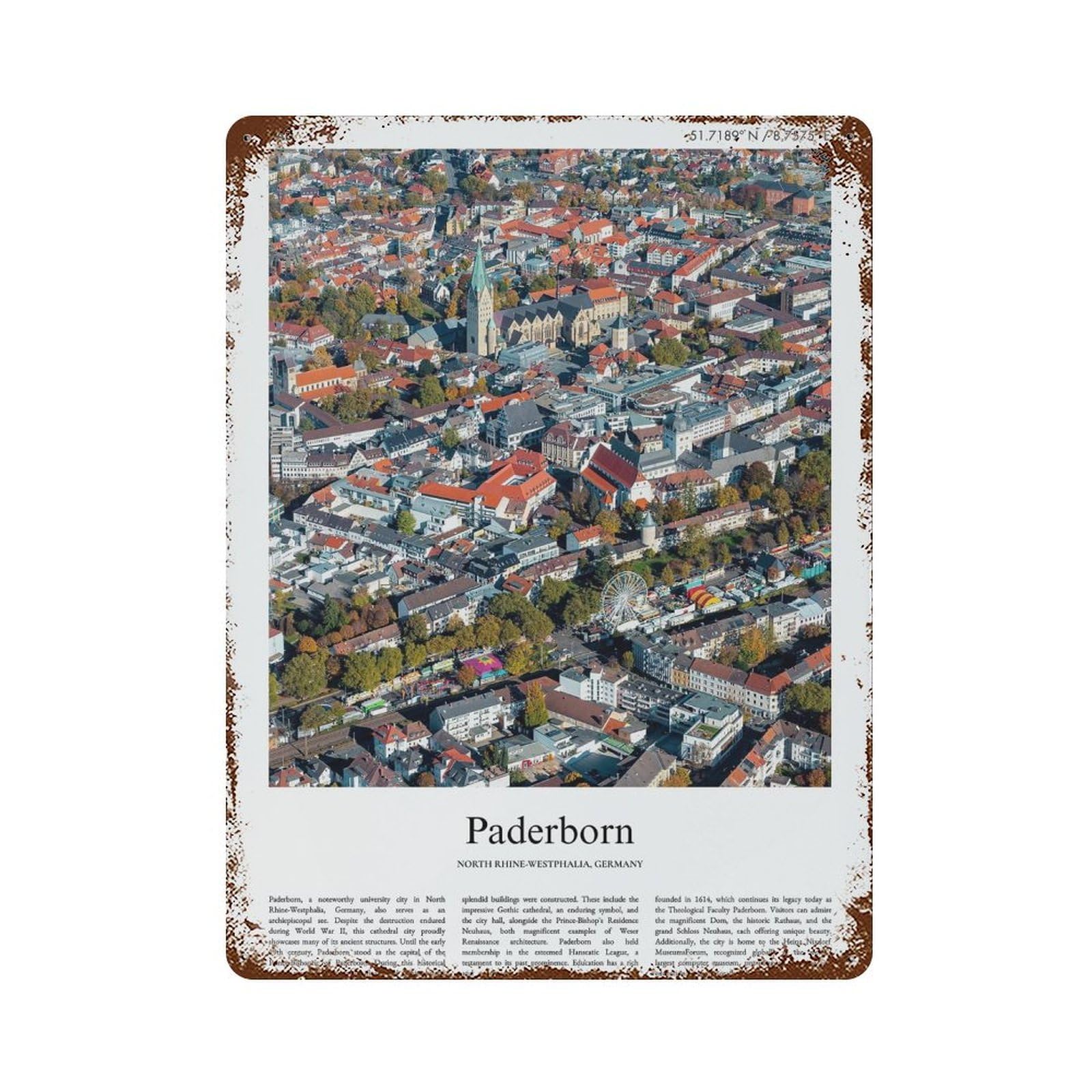 xiaoxiaoshen Paderborn North Rhine-westphalia, Germany City Scenery Wall Decor Art Metal Tin Poster Modern Home Decor Art Home Bar Shop Decorations Vintage Sign 40x30cm