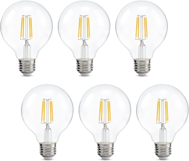 MIYOU YOUMI G80 Pack of 6 LED Edison Bulbs 4W Screw E27 Base, 40 Watt Incandescent Bulb Equivalent,2700K Warm White Industrial Energy Saving Light Bulbs