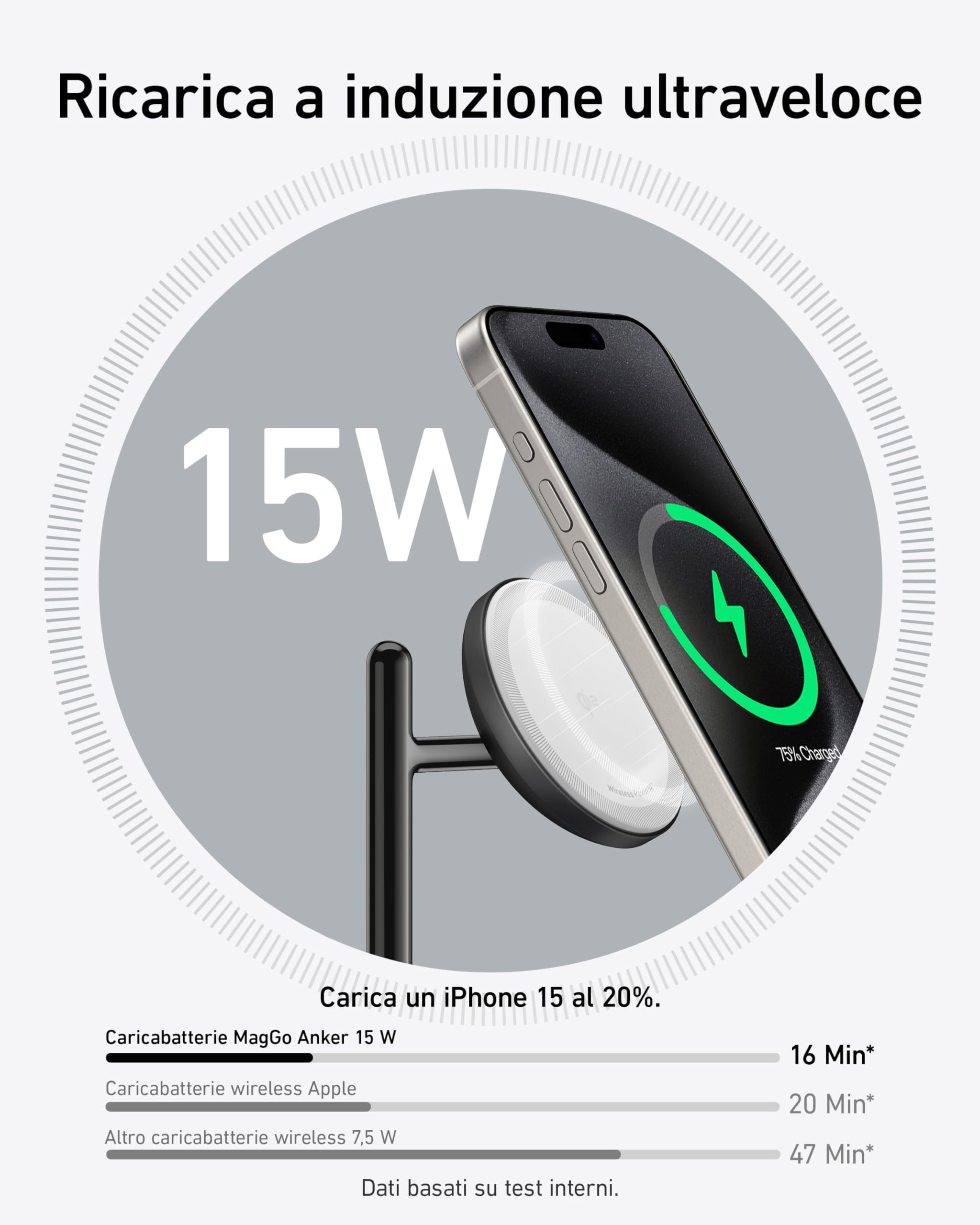 Anker Caricatore Wireless iPhone Magnetico 3 in 1, Certificata Qi2 15W Compatibile con MagSafe, per iPhone 17 Pro Max/Serie 16-12, AirPods Pro, Apple Watch Ultra (Caricatore USB C e Cavo Inclusi)