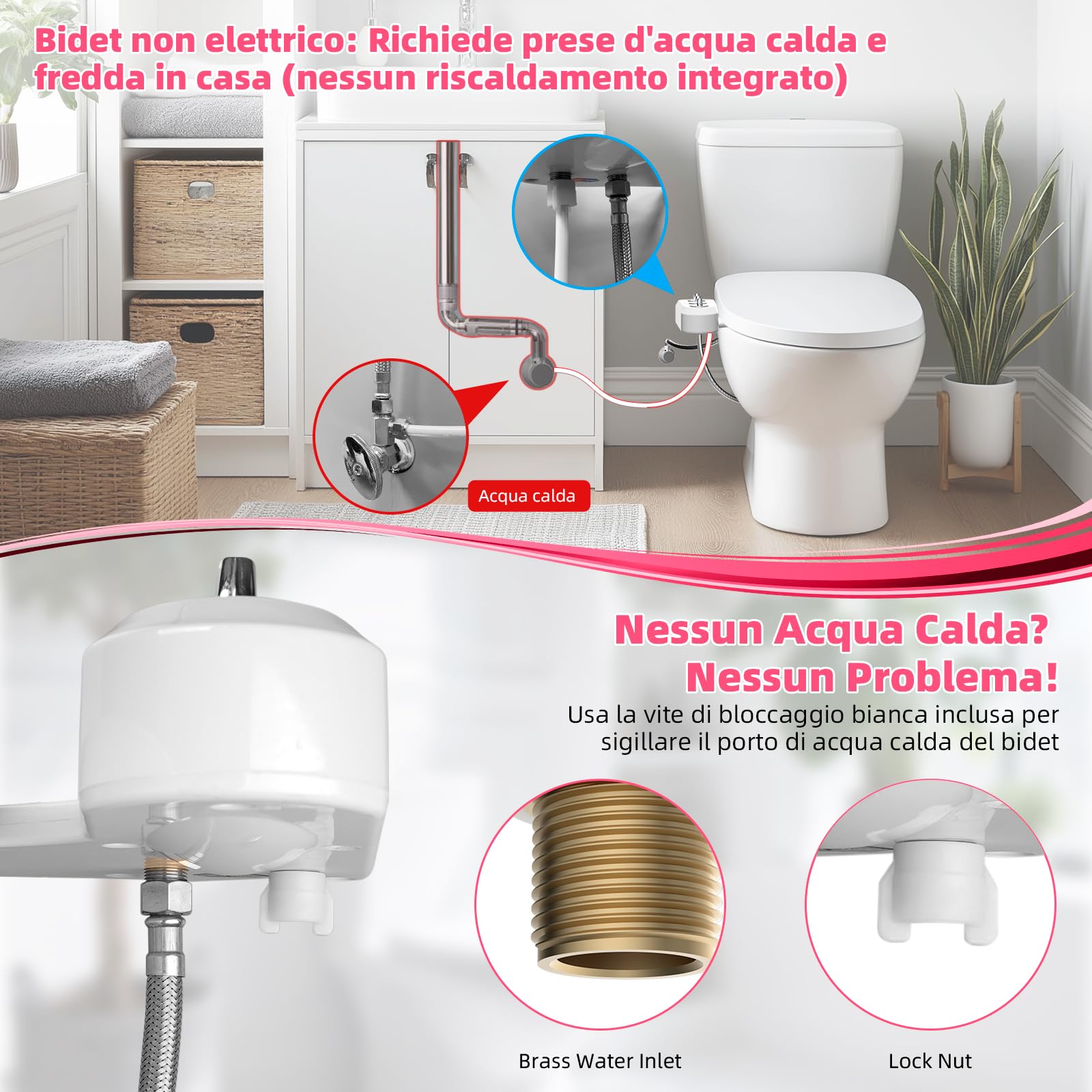 Bidet WC, Hibbent Bidet Doccia Toilette autopulente pulizia ugello, caldo e freddo Fresh spruzzino non-electric Intelligent meccanico sedile con pressione dell' acqua regolabile(T-Adattatore 3/8'')