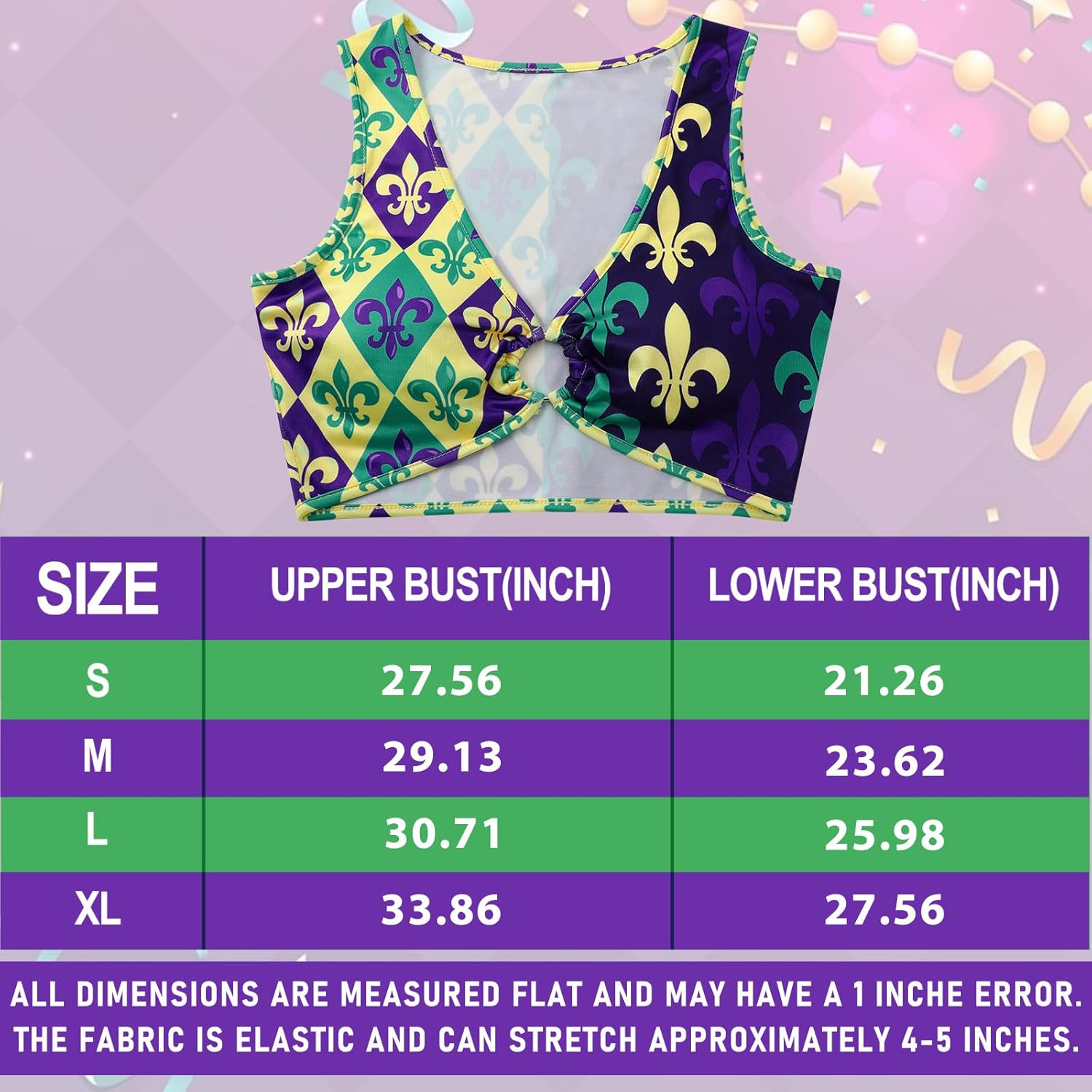Zoooyawn Mardi Gras Crop Top for Women Mardi Gras Sexy Outfit Sleeveless Green Purple Gold Deep V Neck Top Carnival Going Out - Image 4