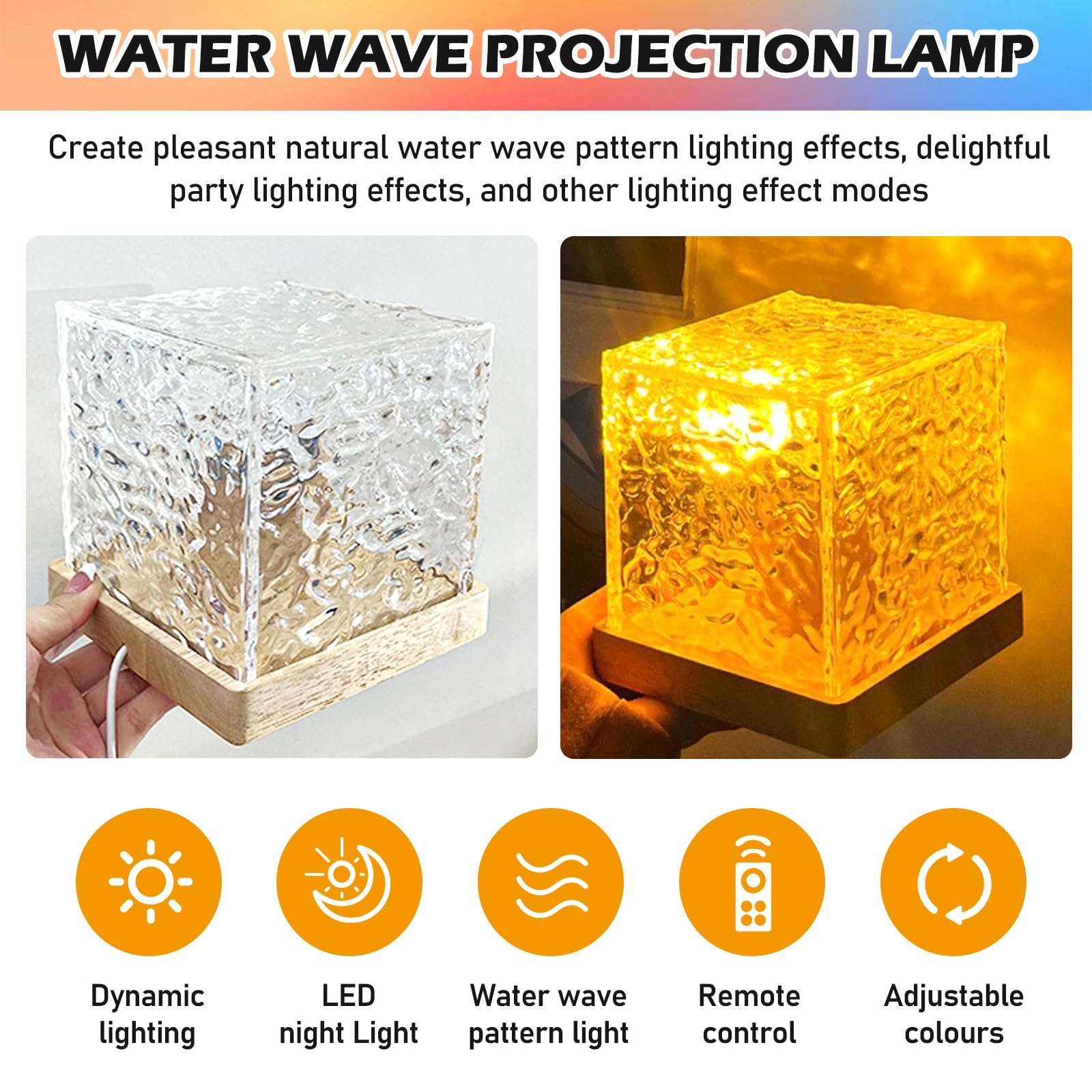 BORDEAG Lampe Ondulée 16 Couleurs LED Wave Cube - Lampe Aurore Boréale Avec Télécommande Et Socle Bois