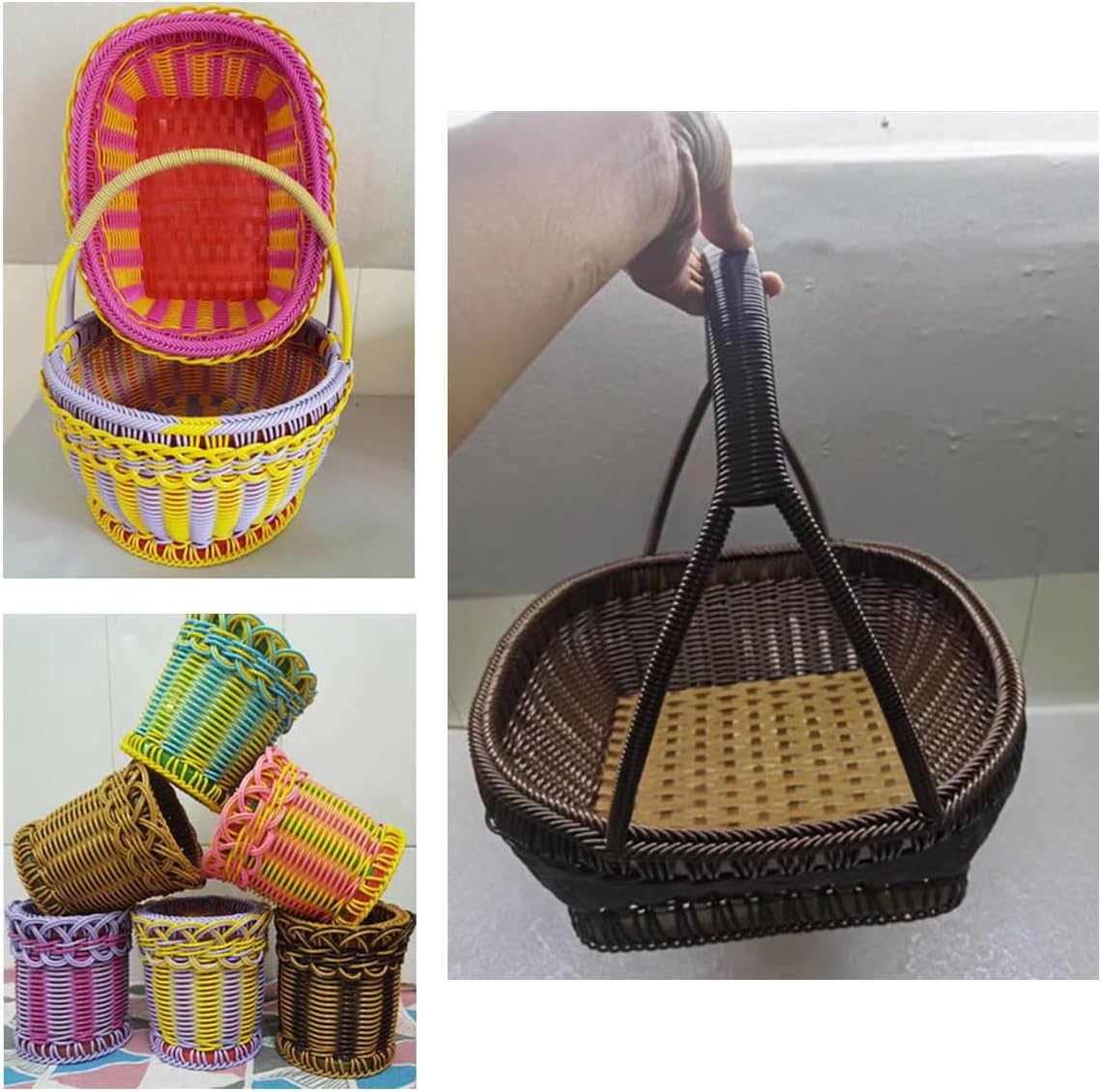 Colorful Small Round Weaving Rattan, 2.5mm PE Plastic Imitation Rattan Material for DIY Craft Basket Making - Blue, 60m
