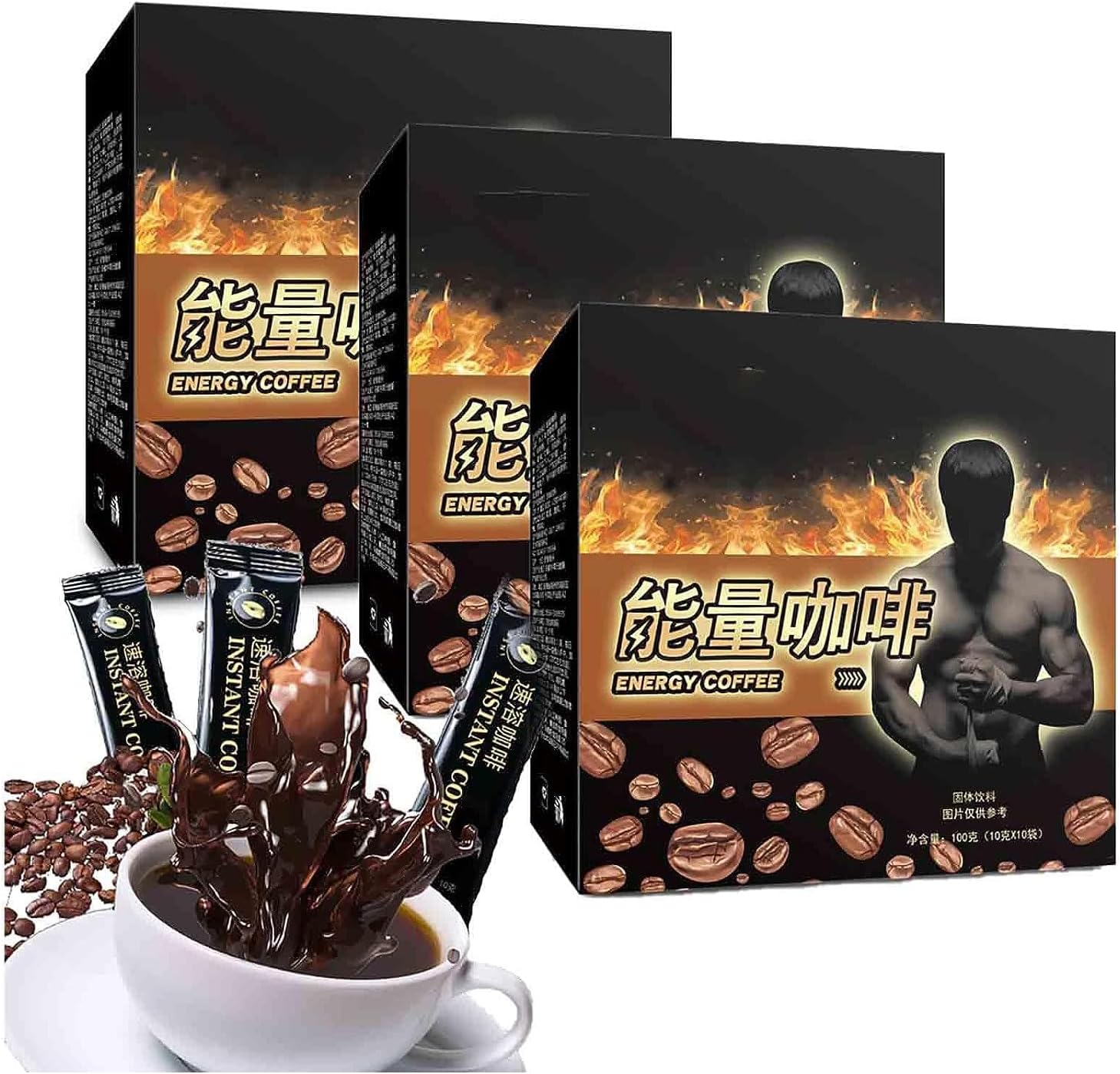 Men's Energy Coffee - Black Maca Men's Energy Coffee,Maca Coffee Powder, Instant Maca Coffee for Men, Coffee Blended for Men (3BOX)