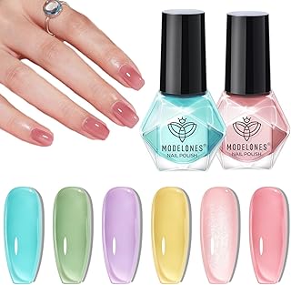 modelones Nail Polish Set, 6 Colors Jelly Nail Polish Kit Sheer Nude Pastel Pink Yellow Lavender Purple Baby Blue Mint Green Glitter Fingernail Polish 2025 Gifts for Women Salon DIY