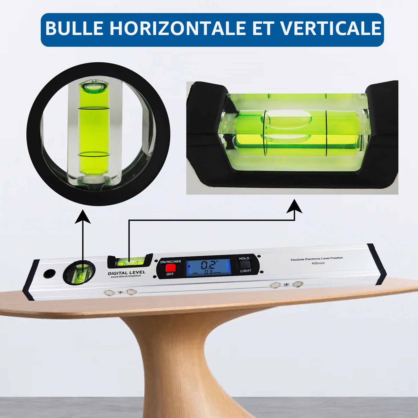 Inclinomètre Numérique À 360 ° Avec Indicateur D'angle Et Règle 42cm Avec Aimants/Rétro-éclairage