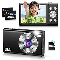 Digital Camera, 4K Digital Camera, Auto Focus, 48 Megapixels, Compact Digital Camera, 16x Digital Zoom, Image Stabilization, Vlog Selfie, Compact Camera, 2.8 Inch IPS Screen, 32 GB MicroSD Card