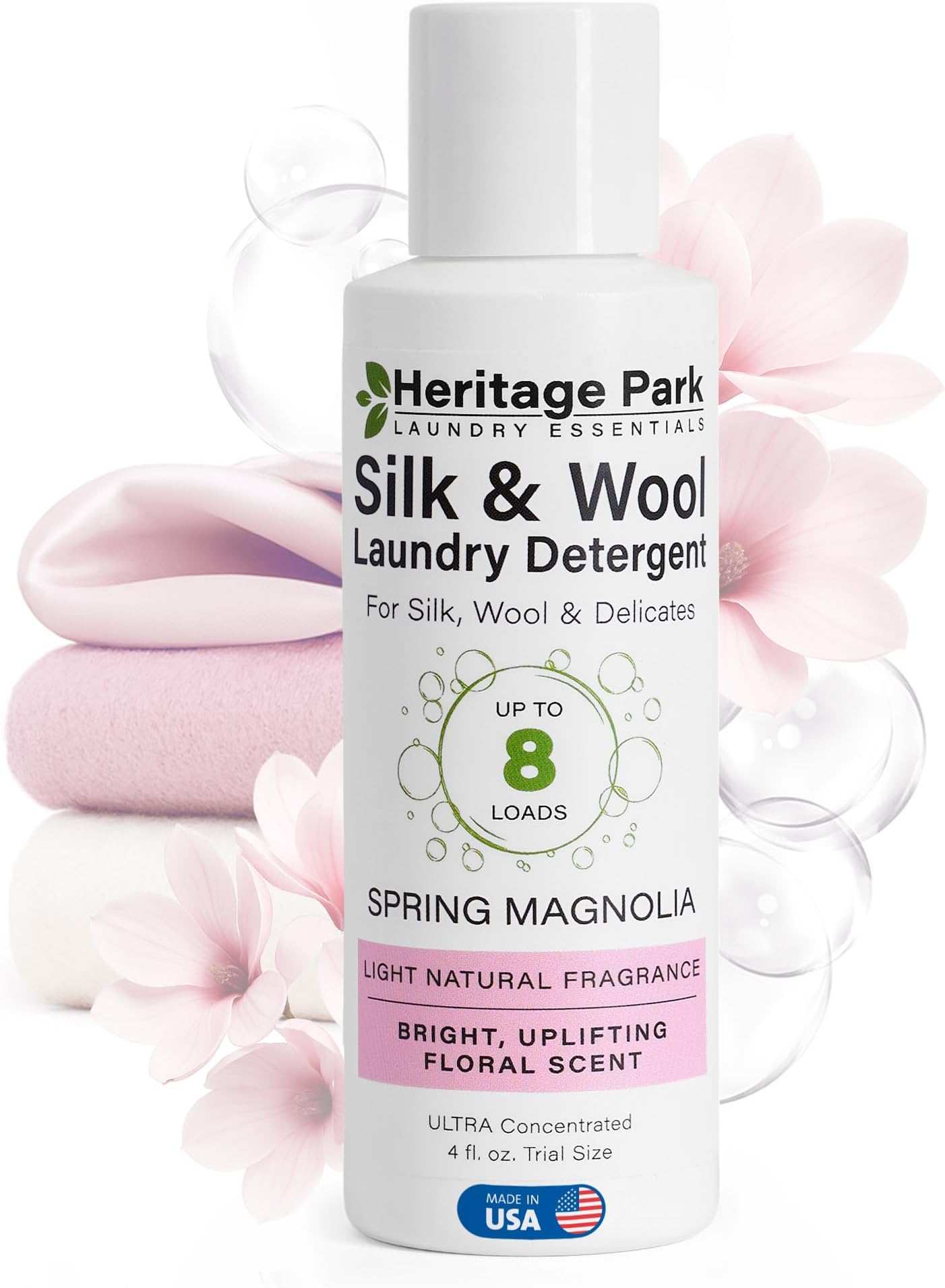 Heritage Park Silk & Wool Spring Magnolia Floral Scent, pH-Neutral Laundry Detergent - Enzymes-Free, Ultra Concentrated (4 fl oz Trial Size)