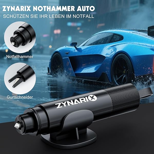 ZYNARIX 2 in 1 Gurtschneider Notfallhammer, 2 Stück Notfallhammer Auto Mit Gurtschneider, Auto Sicherheitshammer mit Übungsglas und Klebebasis Emergency Cartool Geeignet für Pkw, SUV, Busse - 2