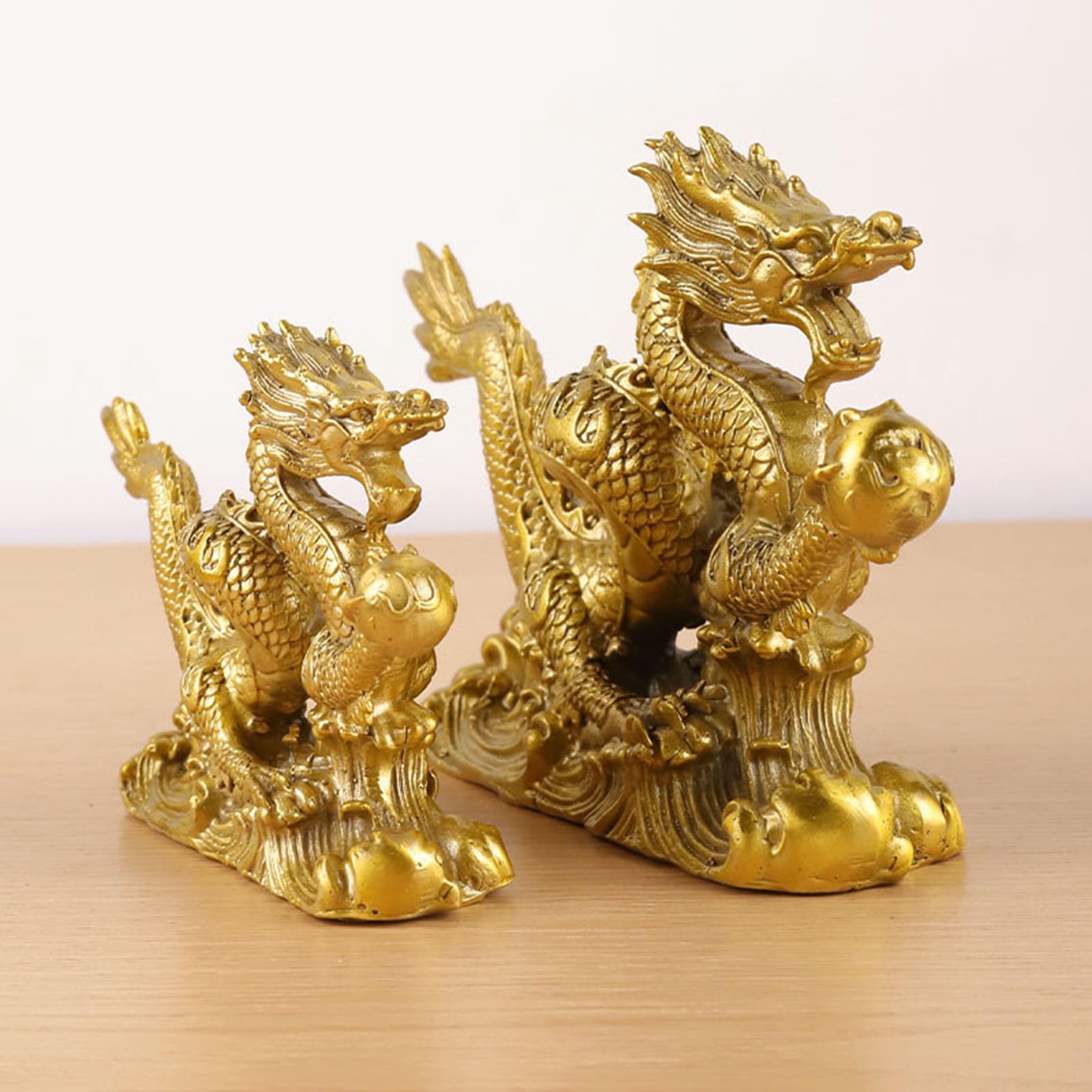 Mosiężna chińska statua smoka Feng Shui rzeźba dekoracja biura domowego | Ozdoby stołowe dla bogactwa i sukcesu, powodzenia kasa fiskalna, biurko, ocieplenie domu, prezent rękodzielniczy