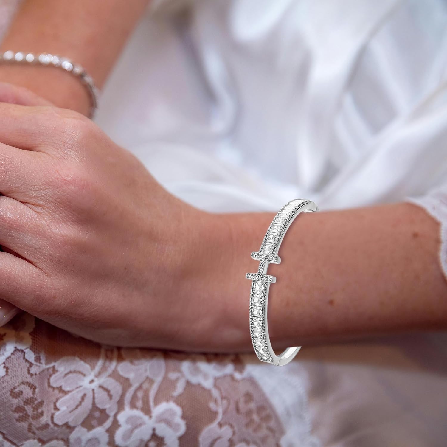 Dainty Bangle Bracelet for Women Personalized Cubic Zirconia Love Bracelets Tiny Waist Oval Bangles Bracelets Gifts for Love - Image 2