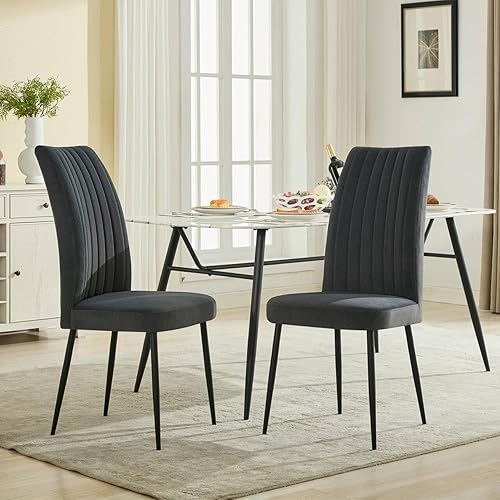 Juego de 2 sillas de comedor, sillas de cocina tapizadas de terciopelo con pie ajustable, sillas de comedor copetudas con patas de metal, silla