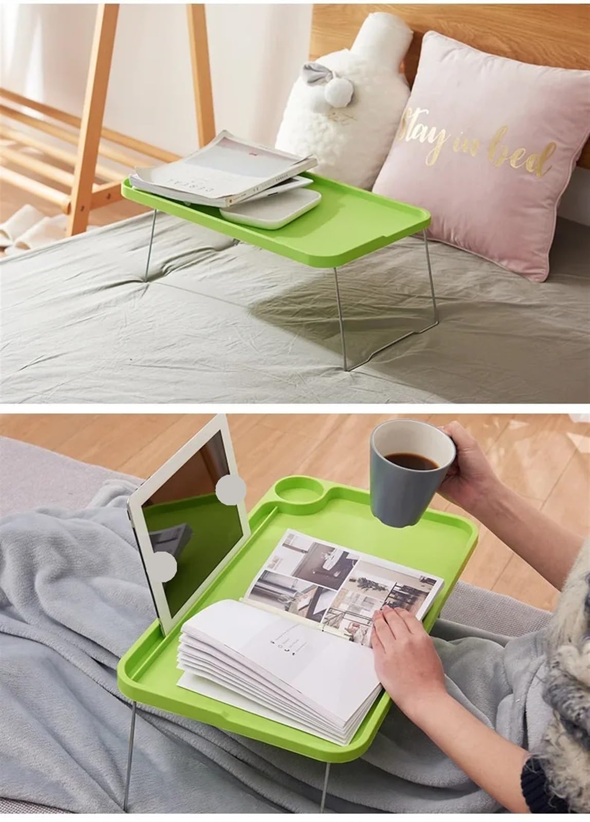 Scrivania pieghevole per laptop con portabicchieri Tavolo da letto portatile per lavoro Creativo Slot per telefono/carte Supporto per scrittura regolabile per casa ufficio - Blu