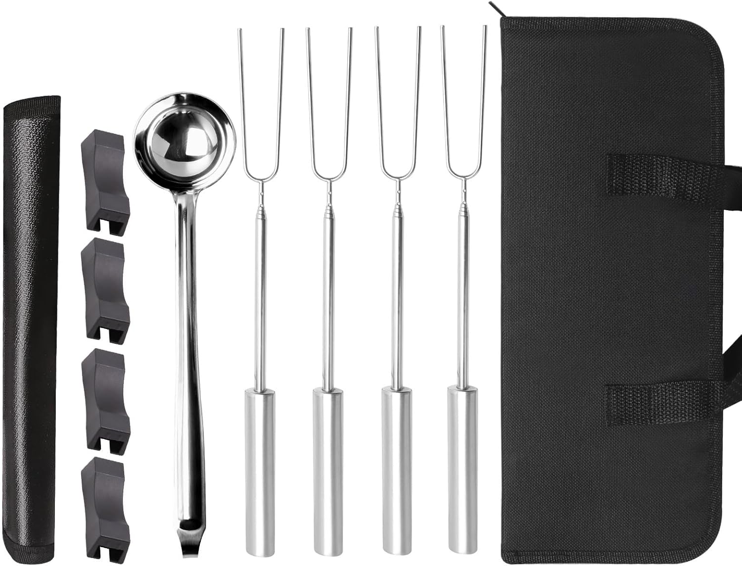 Accessory Pack for Solo Stove Mesa XL, 4 Stainless Steel Telescoping Marshmallow Roasting Sticks with Stick Rests Pellet Scoop Fireproof Mat Carry Bag for Fire Pit, Accessories for Outdoor Campfire