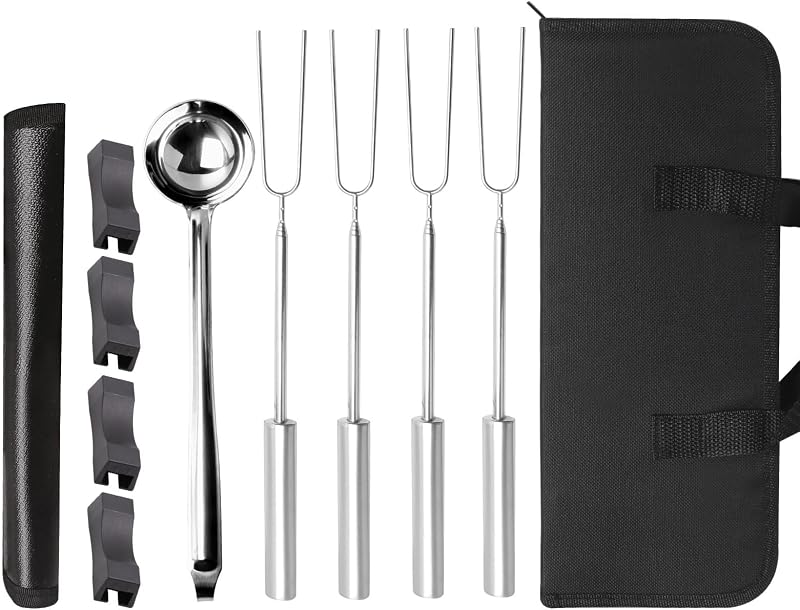Telescoping Marshmallow Roasting Sticks for Solo Stove Mesa XL | 4 Stainless Steel Accessory Pack for Tabletop Fire Pits, Fireproof Mat, Pellet Scoop, Carry Bag for Camping Backyard S’mores