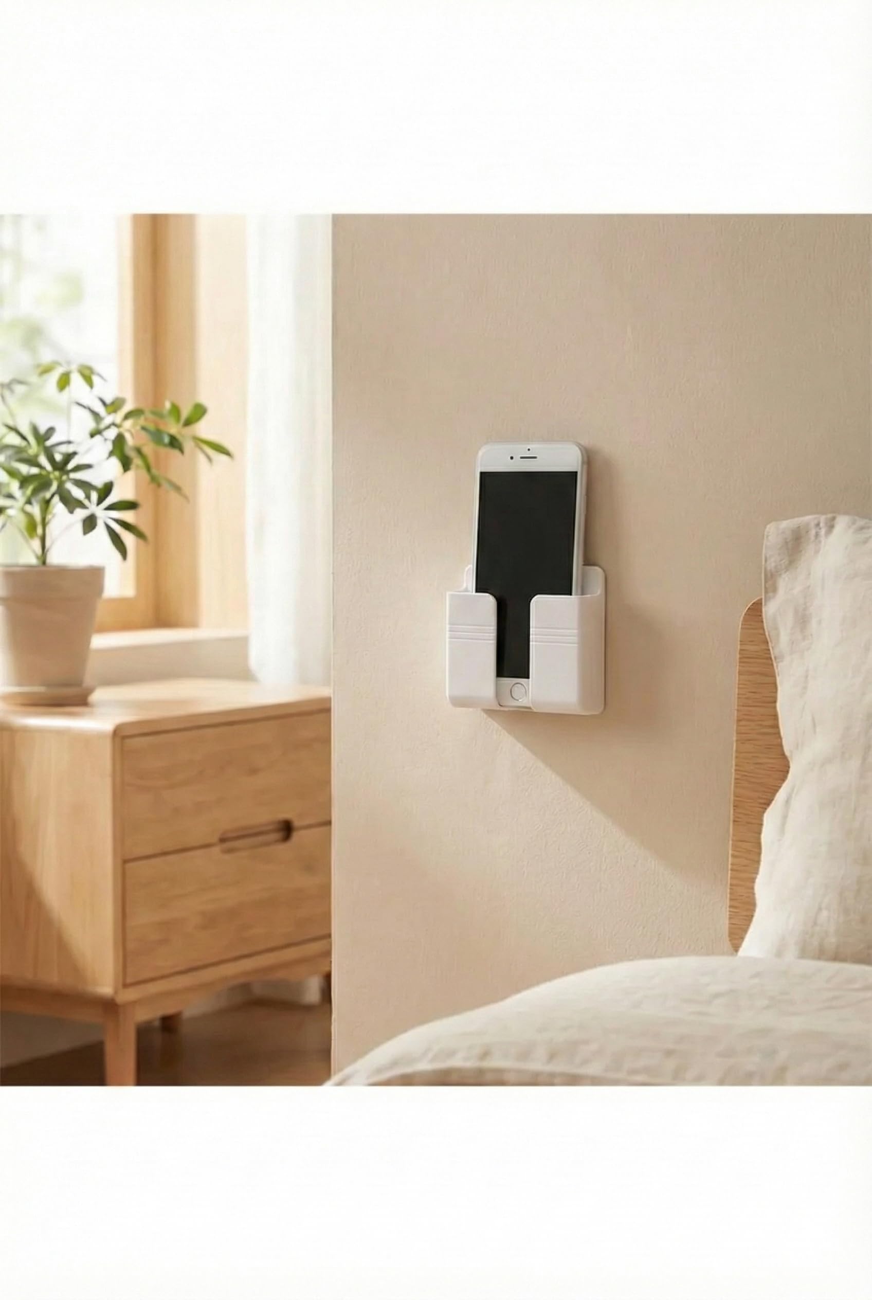 Craftopya Duvara Monte Telefon Tutucu, Yapışkanlı Şarj Standı, Matkapsız Pratik Kurulum, Yatak Odası, Banyo ve Mutfak için Evrensel Telefon Askısı Düzenleyici (Beyaz) - (2'li Paket)