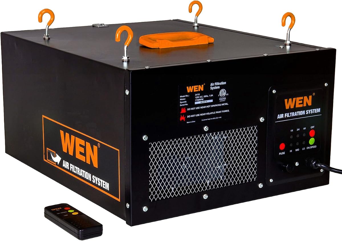 Sistema de filtración de aire controlado por control remoto WEN 3410 de 3 velocidades (300/350/400 CFM), básico con control remoto RF (400 CFM) , negro
