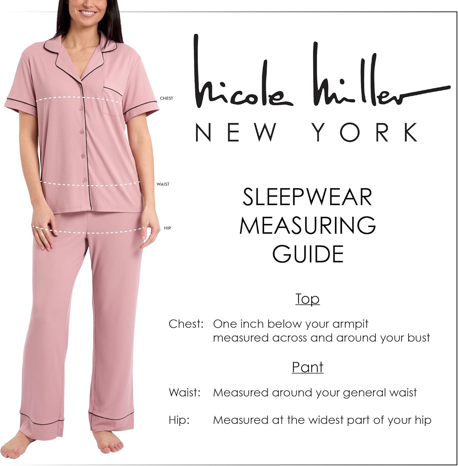 Nicole Miller New York Women's Pajamas 2 Piece Soft Ribbed Notch Collar Button Down PJ Set - Image 5