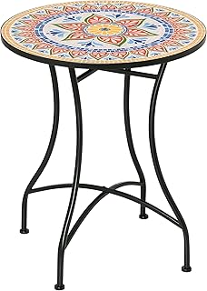 Outsunny Gartentisch Ø60 cm, Wetterfest Balkontisch aus Metall, Esstisch Outdoor, Campingtisch Beistelltisch, rund Terrassentisch für Garten Terrasse Balkon Rot+Blau+Weiß