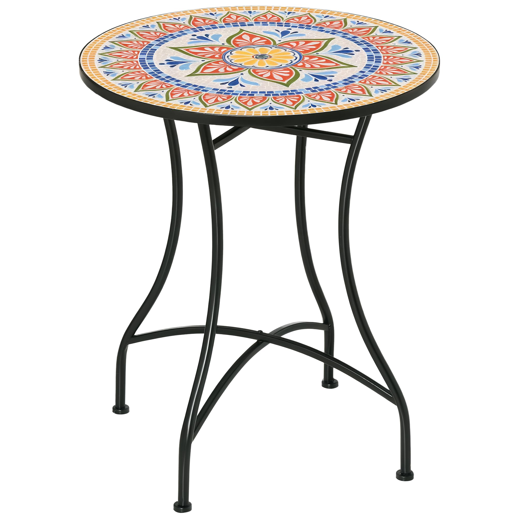 Outsunny Stół ogrodowy, mozaika, okrągły, stolik bistro, stolik pomocniczy z płytą mozaikową, ceramika, metal czerwony + niebieski + biały, Ø 60 cm