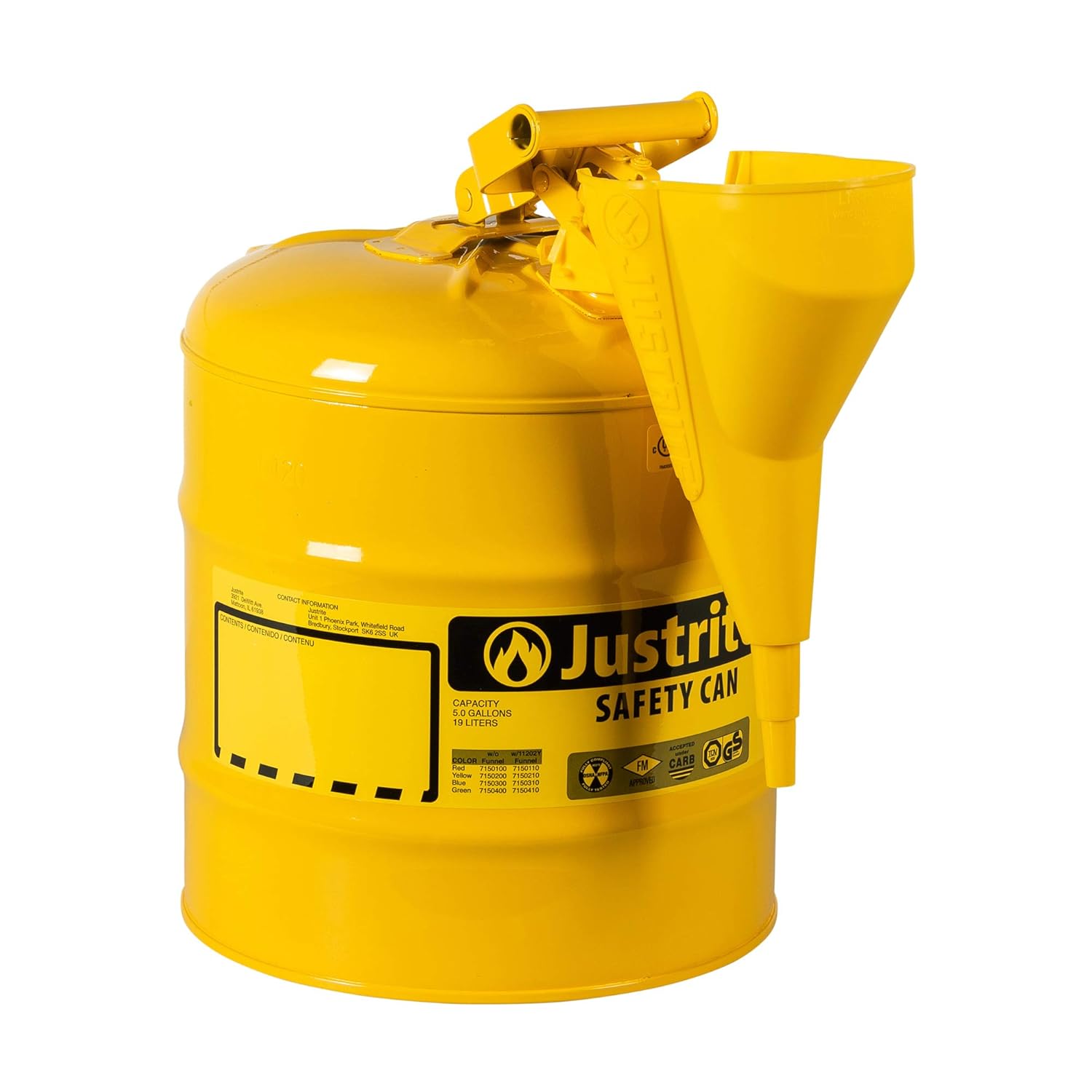 Justrite 7150310 Type I Galvanized Steel Kerosene Safety Can with Funnels Value Packages, 5 Gallon Capacity, Blue: Hazardous Storage Cans: Industrial & Scientific