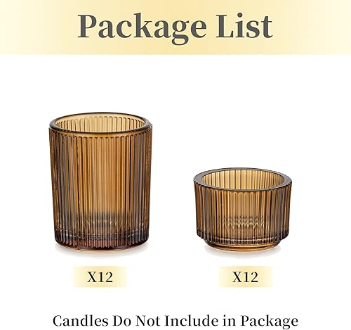 Miniatura 37 de Hewory Portavelas de cristal de candelita de cristal: 8 portavelas votivas ámbar, portavelas para velas de té, soportes acanalados para velas de té