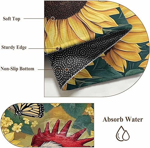 Miniatura 7 de 2.7x5 Area Rugs, Retro Rooster Non-Skid Rubber Backing Large Rectangle Rugs - Living Room Bedroom Home Office, Sunflower Farmhouse Animals