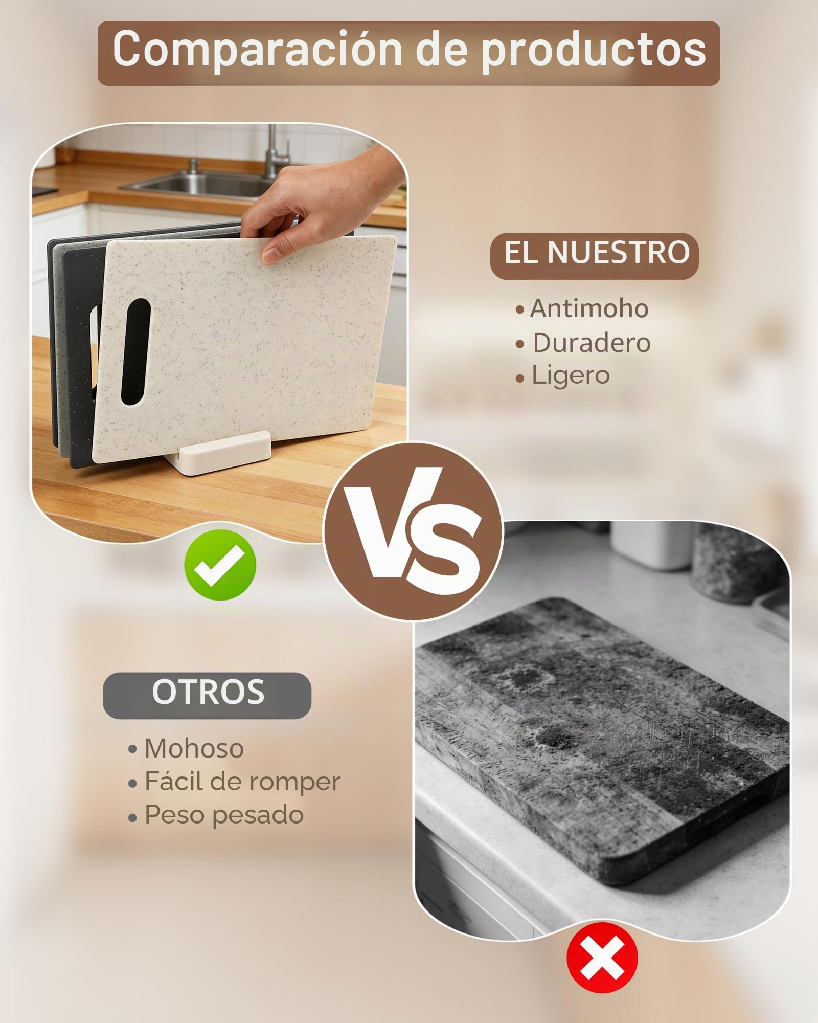 Juego de 4 Tablas de Cortar de Plástico – Tablas de cocina de doble cara con soporte práctico, tabla cortar cocina resistente y set de desayuno 28 × 18,5 cm, ahorra espacio y fácil de limpiar