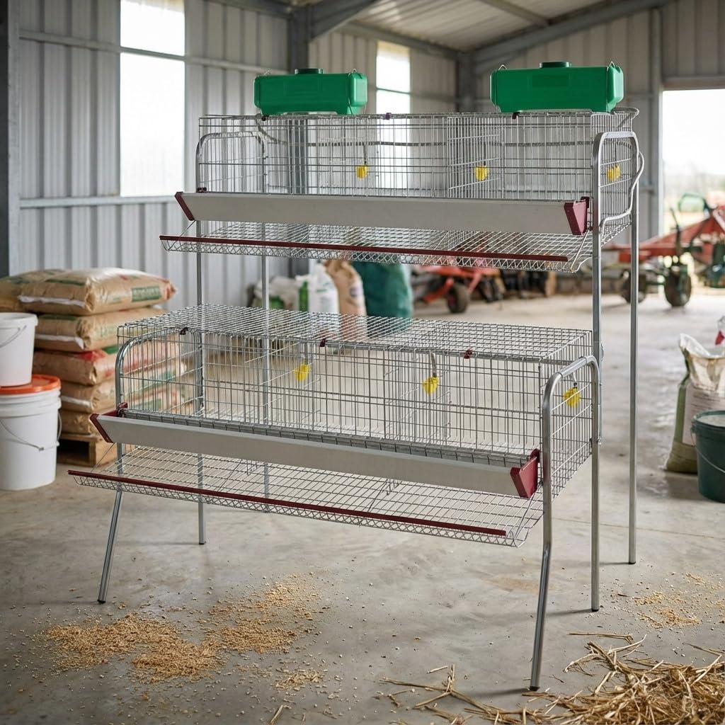 Suinga Batteria GALLINAS PONTORI 6 dipartimenti. Capacità: 30 galline. Dimensioni: 155 x 110 x 150 cm. Include: protezione anti-spreco. Mangiatoia in impiallacciatura laccata.