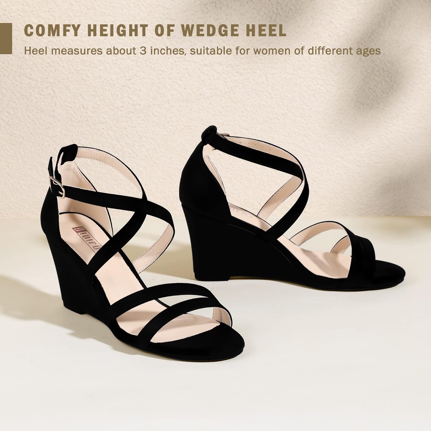 IDIFU Women's 3 Inch Strappy Wedge Sandals Open Toe Dressy Wedges For Women Black Nude Silver White Bridal Wedge Heels On Wedding Evening Summer - Image 5