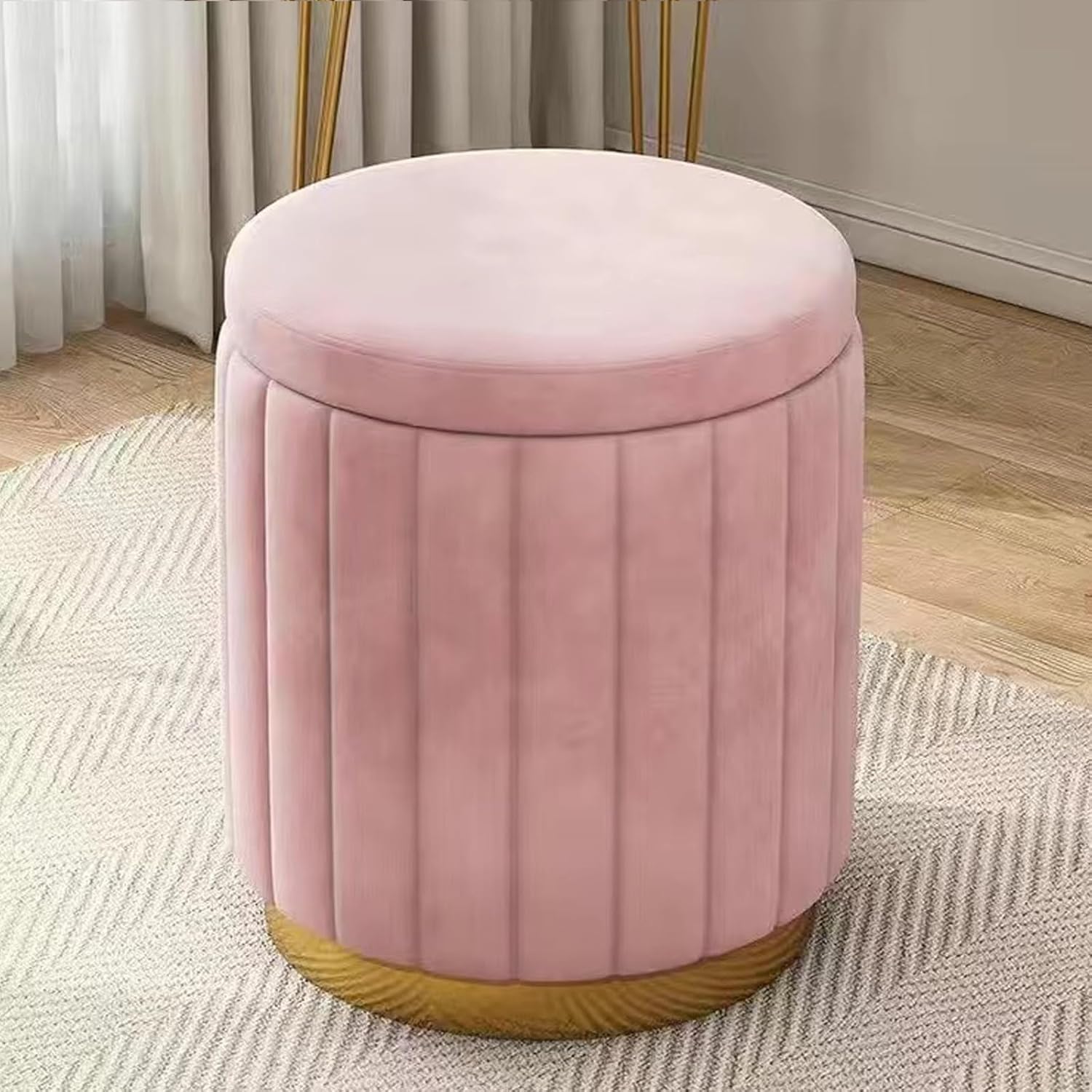 Tabouret ottoman rond en velours rembourré haut de gamme et métal stable